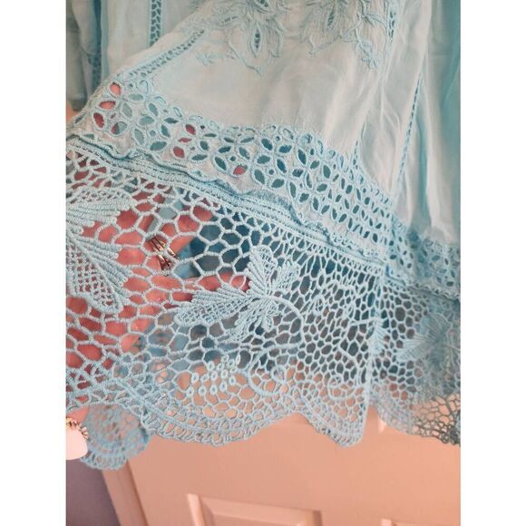 Johnny Was  3/4 sleeve flowy boho crochet embroidered  cupra  Rayon tunic size s - Picture 5 of 9